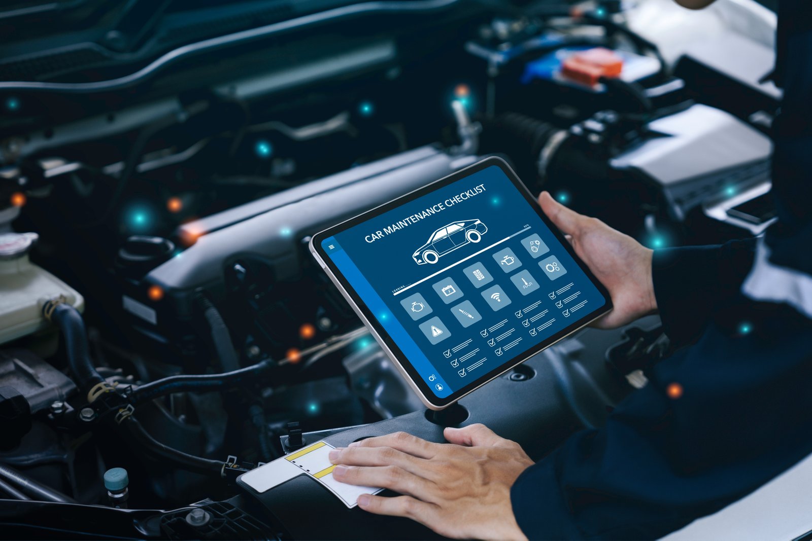 Mechanic using diagnostic tablet